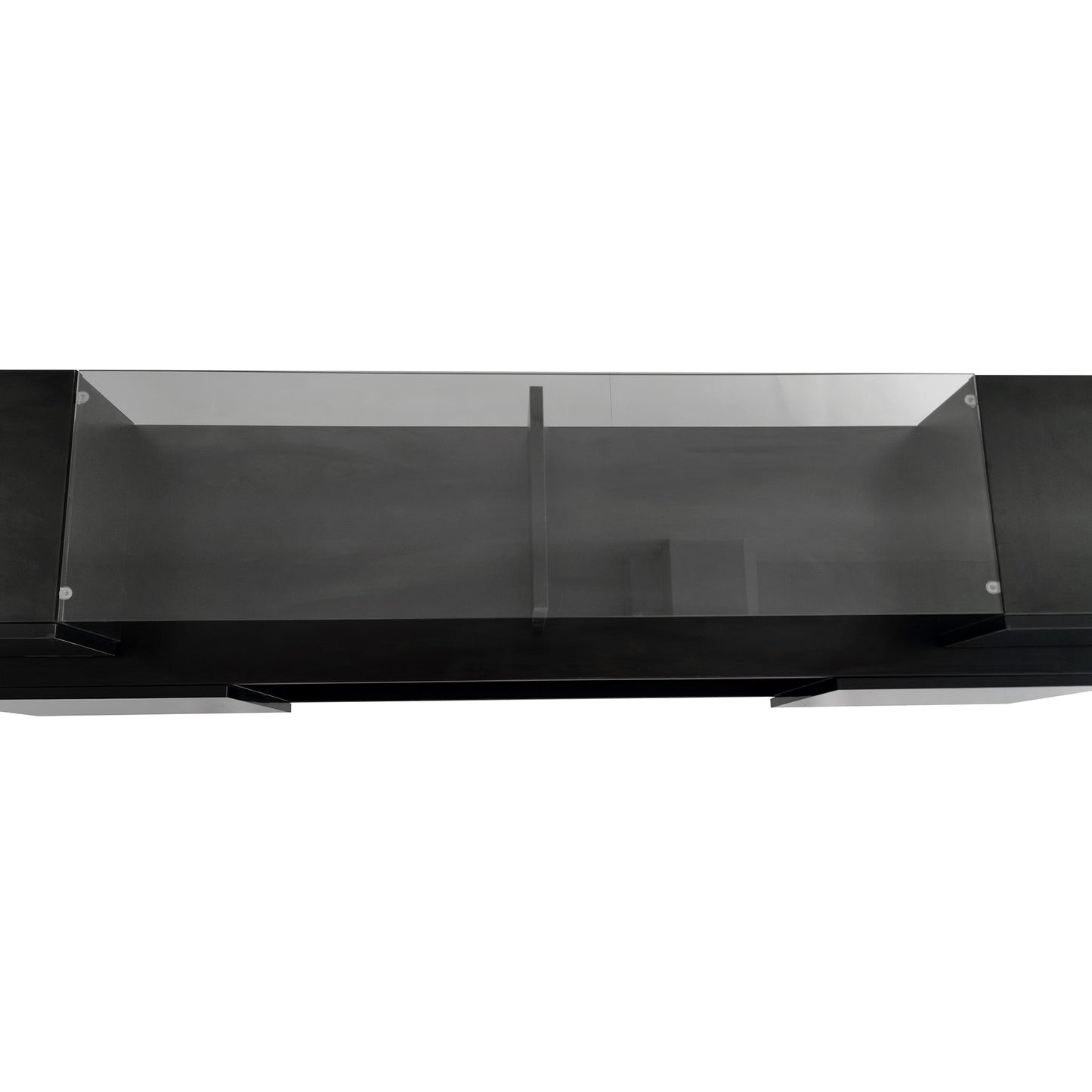 ON-TREND Unique Shape TV Stand with 2 Illuminated Glass Shelves, High Gloss Entertainment Center for TVs Up to 80", Versatile TV Cabinet with LED Color Changing Lights for Living Room, Black