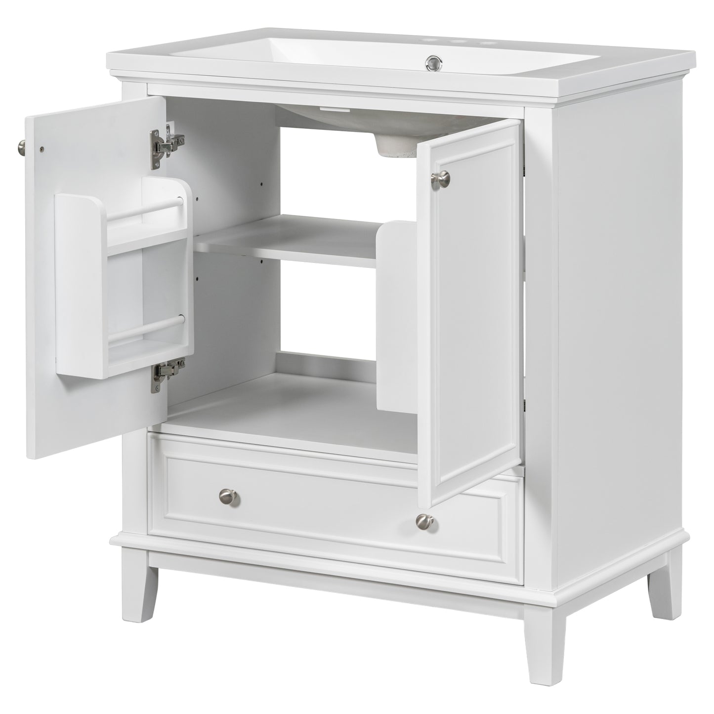 30" Bathroom Vanity with Sink Combo, Multi-functional Bathroom Cabinet with Doors and Drawer, Solid Frame and MDF Board, White