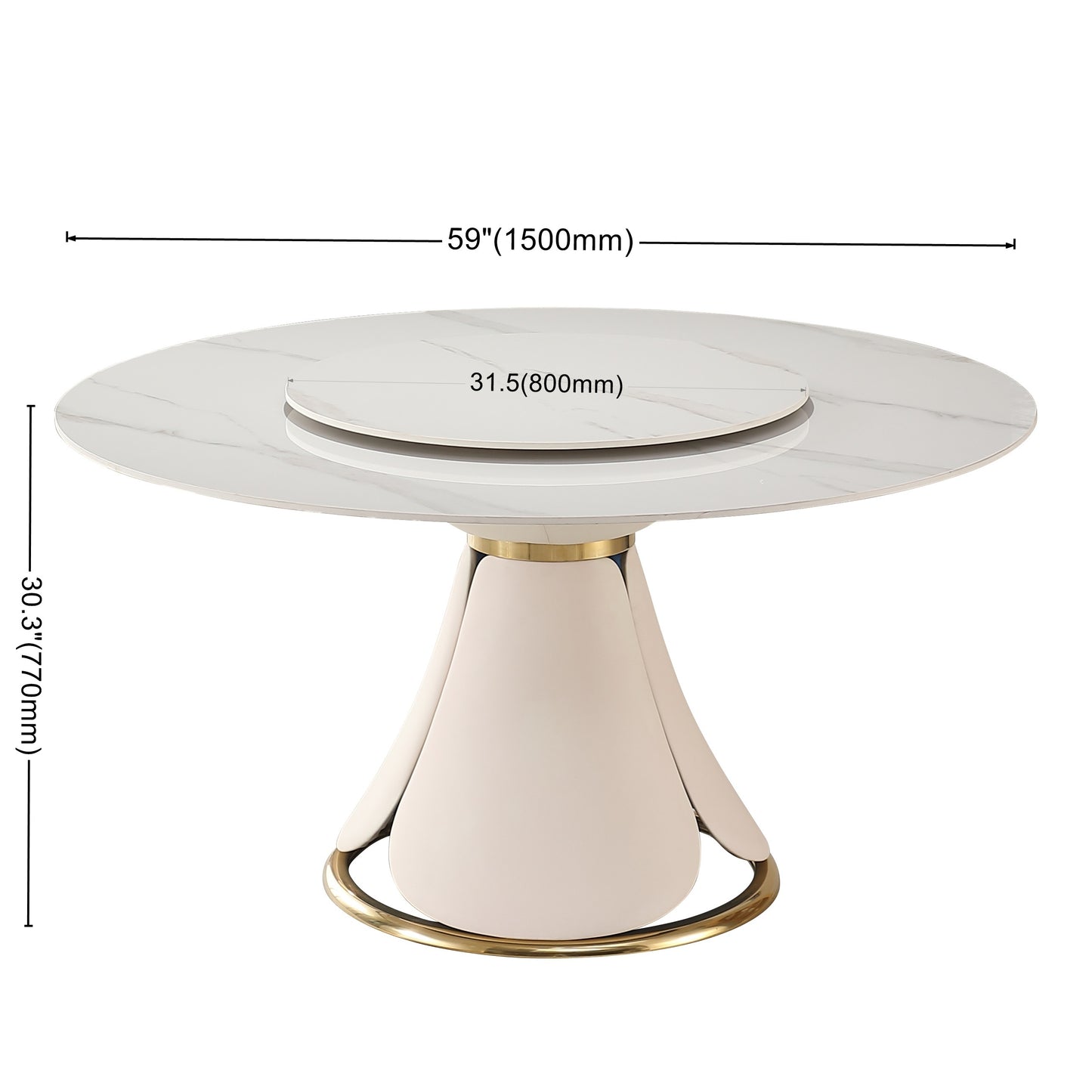 59.05"Modern Sintered stone dining table with 31.5" round turntable  with 6 pcs  Chairs .