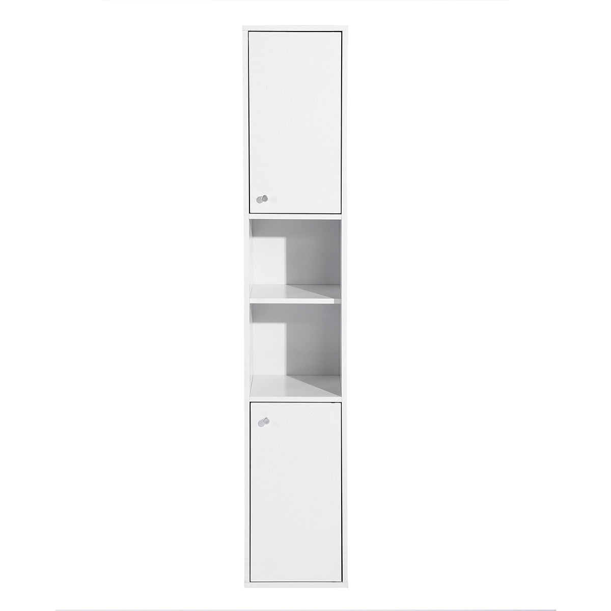 White Bathroom Storage Cabinet with Shelf Narrow Corner Organizer Floor Standing (H63 6 Shelves 2 Door)