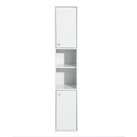 White Bathroom Storage Cabinet with Shelf Narrow Corner Organizer Floor Standing (H63 6 Shelves 2 Door)