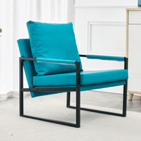 PU Leather Accent Arm Chair Mid Century Modern Upholstered Armchair with Metal Frame Extra-Thick Padded Backrest and Seat Cushion Sofa Chairs for Living Room ( Cyan PU Leather + Metal + Foam ) SF-008