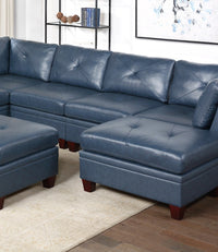 Genuine Leather Ink Blue Tufted 8pc Sectional Set 3x Corner Wedge 3x Armless Chair 2x Ottomans Living Room Furniture Sofa Couch