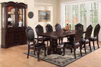 Formal Dining Room Table w Leaf 2x Arm Chairs And 6x Side Chairs Brown 9pc Set Dining Table Double Pedestal Base Royal Rectangle Table