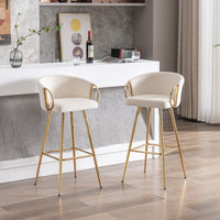 30 Inch Set of 2 Bar Stools,with Chrome Footrest and Base Velvet + Golden Leg Simple Bar Stool,CREAM