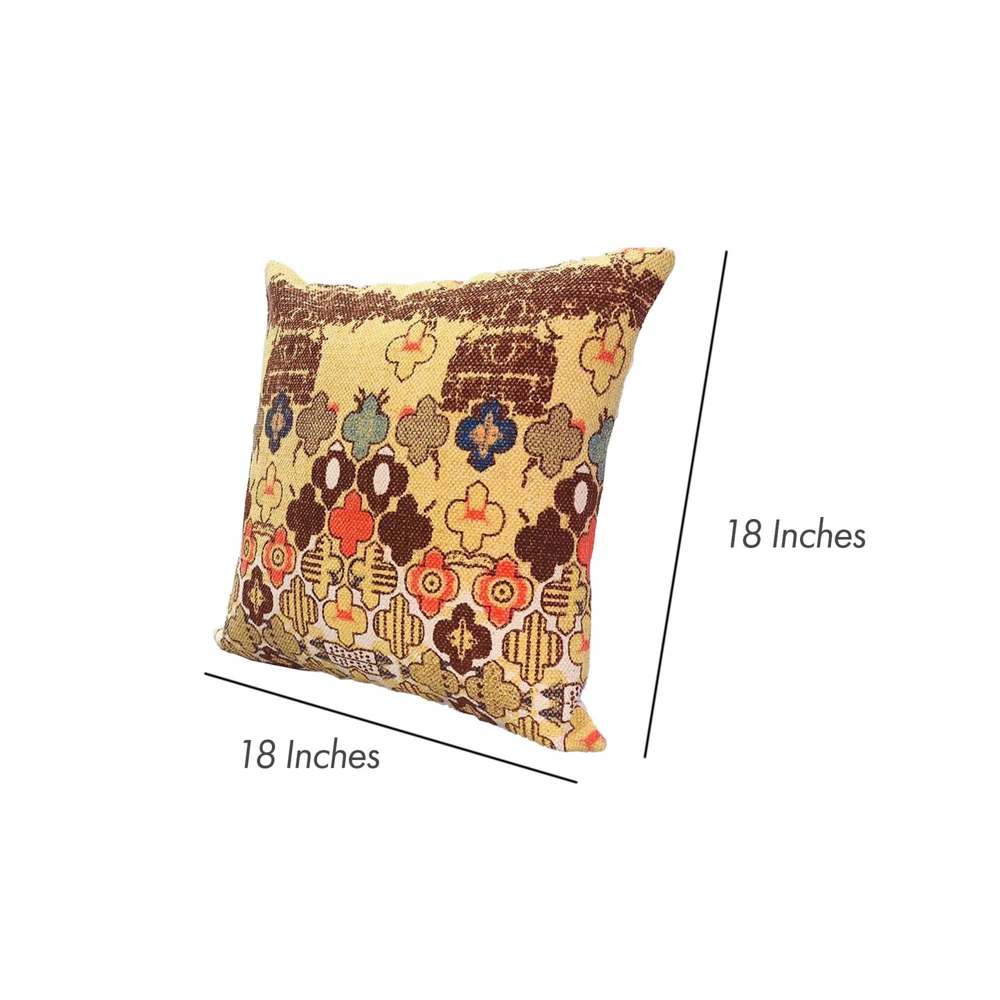 18 x 18 Square Accent Pillow, Printed Unique Quatrefoil Design, Polyester Filler, Brown, Orange, Yellow