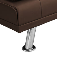 Sofa Bed with Armrest two holders  WOOD FRAME, STAINLESS LEG, FUTON BROWN  PVC