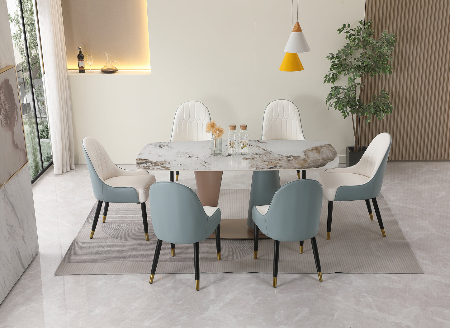 71" Pandora color sintered stone dining table with 6 pcs Chairs