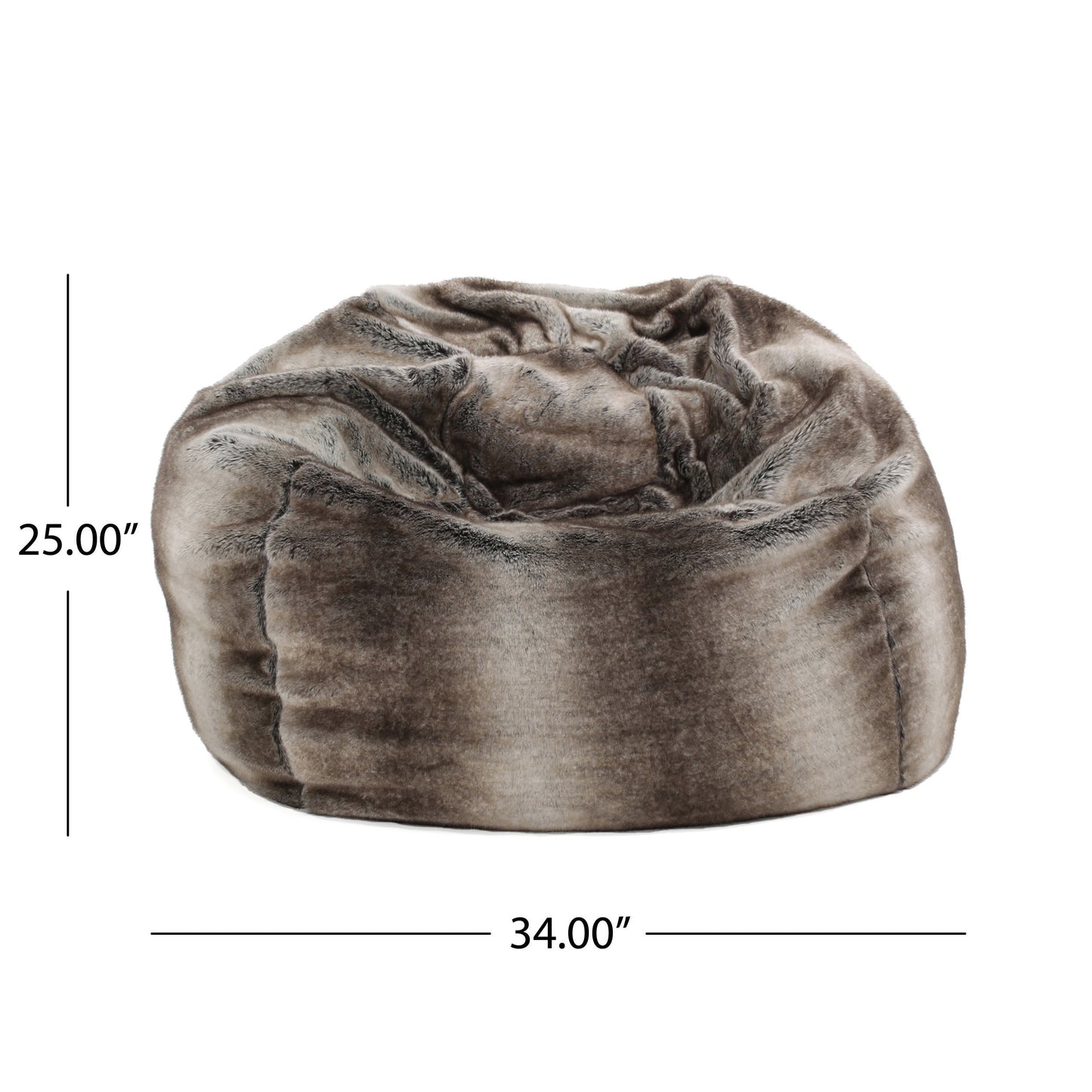 Faraz Modern Glam Faux Fur 3 Foot Bean Bag, Gray Taupe