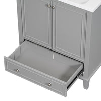 30" Bathroom Vanity without Sink, Base Only, Multi-functional Bathroom Cabinet with Doors and Drawer, Solid Frame and MDF Board, Grey