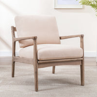 Wood Frame Armchair, Easy Assembly Mid Century Modern Farmhouse Accent Chair Lounge Chair for Living Room, Bedroom, Home Office,Tan Linen, Set of Two