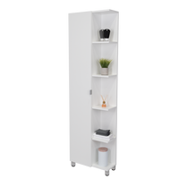 Corner Cabinet Womppi, Five Open Shelves, Single Door, White Finish