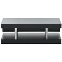 ON-TREND Modern 2-Tier Coffee Table with Silver Metal Legs, Rectangle Cocktail Table with High-gloss UV Surface, Minimalist Design Center Table for Living Room, Black