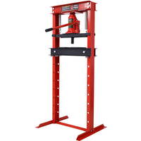 Hydraulic Shop Press ,12-Ton Capacity , Floor Mount ,with Press Plates, H-Frame Garage Floor Press, Adjustable Working Table Height,red