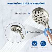 Shower Head Combo -  4.5'' 6-Setting Handheld Showerhead and 7'' 5-Setting Rainfall Spray, One Click for High Pressure/Trickle Mode, with 70'' Longer Stainless Steel Hose, Brushed Nickel