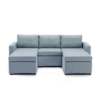 3 Seat Module Sectional Sofa Couch With 2 Ottoman,Seat Cushion and Back Cushion Removable and Washable,Light Blue