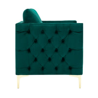 Modern Velvet Armchair Tufted Button Accent Chair Club Chair with Steel Legs for Living Room Bedroom,Green