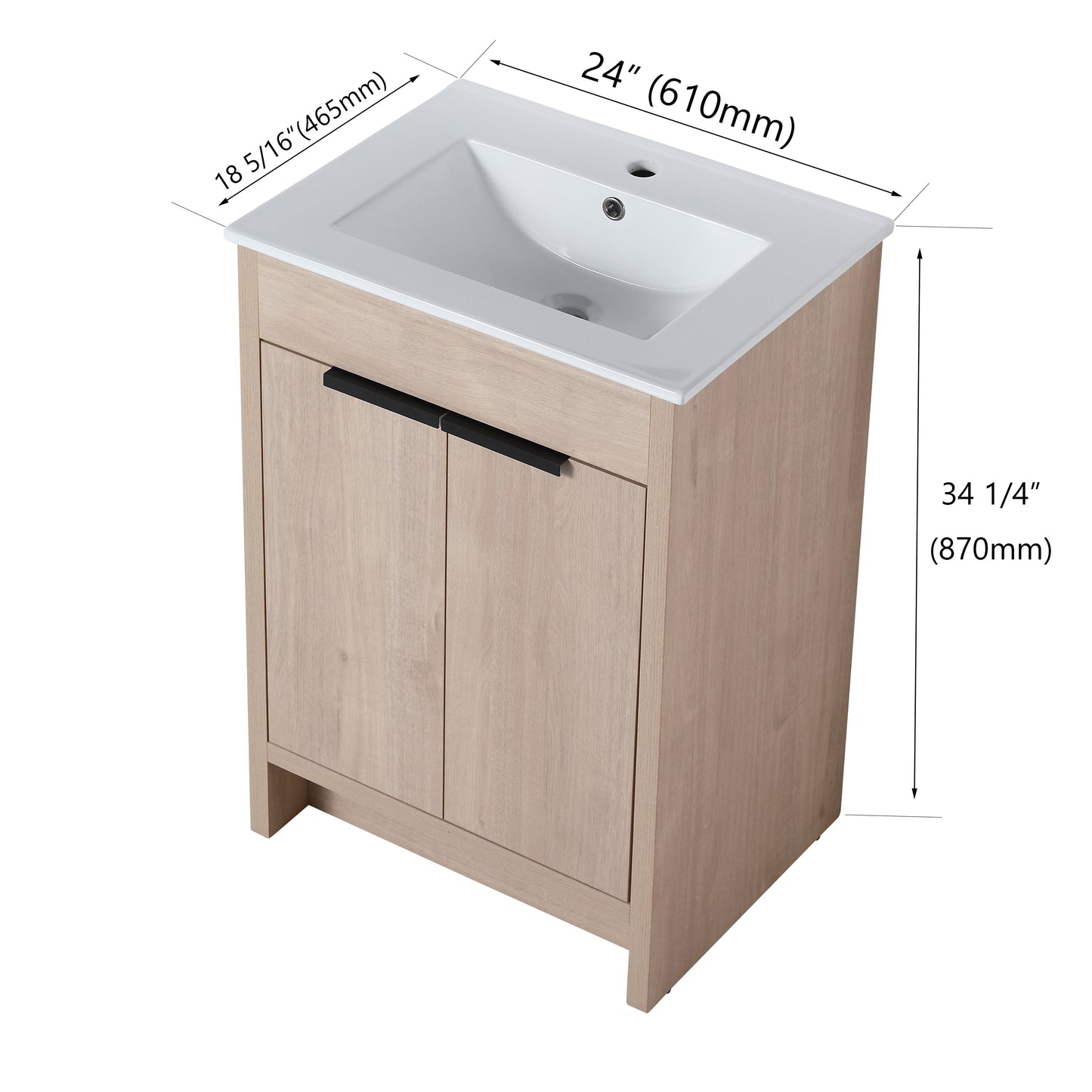 Freestanding Bathroom Vanity with White Ceramic Sink & 2 Soft-Close Cabinet Doors ((KD-PACKING),BVB02424PLO-G-BL9060B),W1286S00015