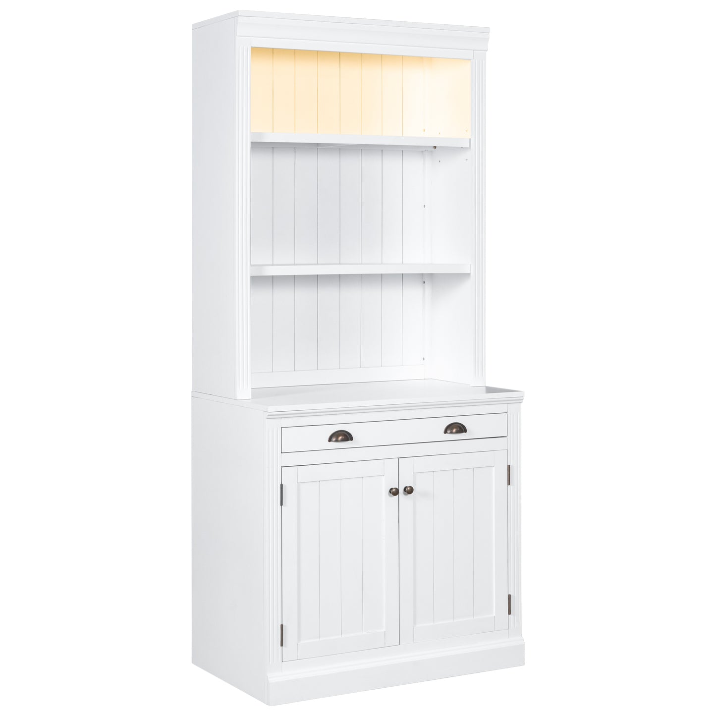 83.4"Tall Bookshelf with LED Lighting, Modern Bookcase with 2 Doors and 1 Drawer,Storage Bookcase with Open Shelves for Living Room,Bedroom,Home Office,White