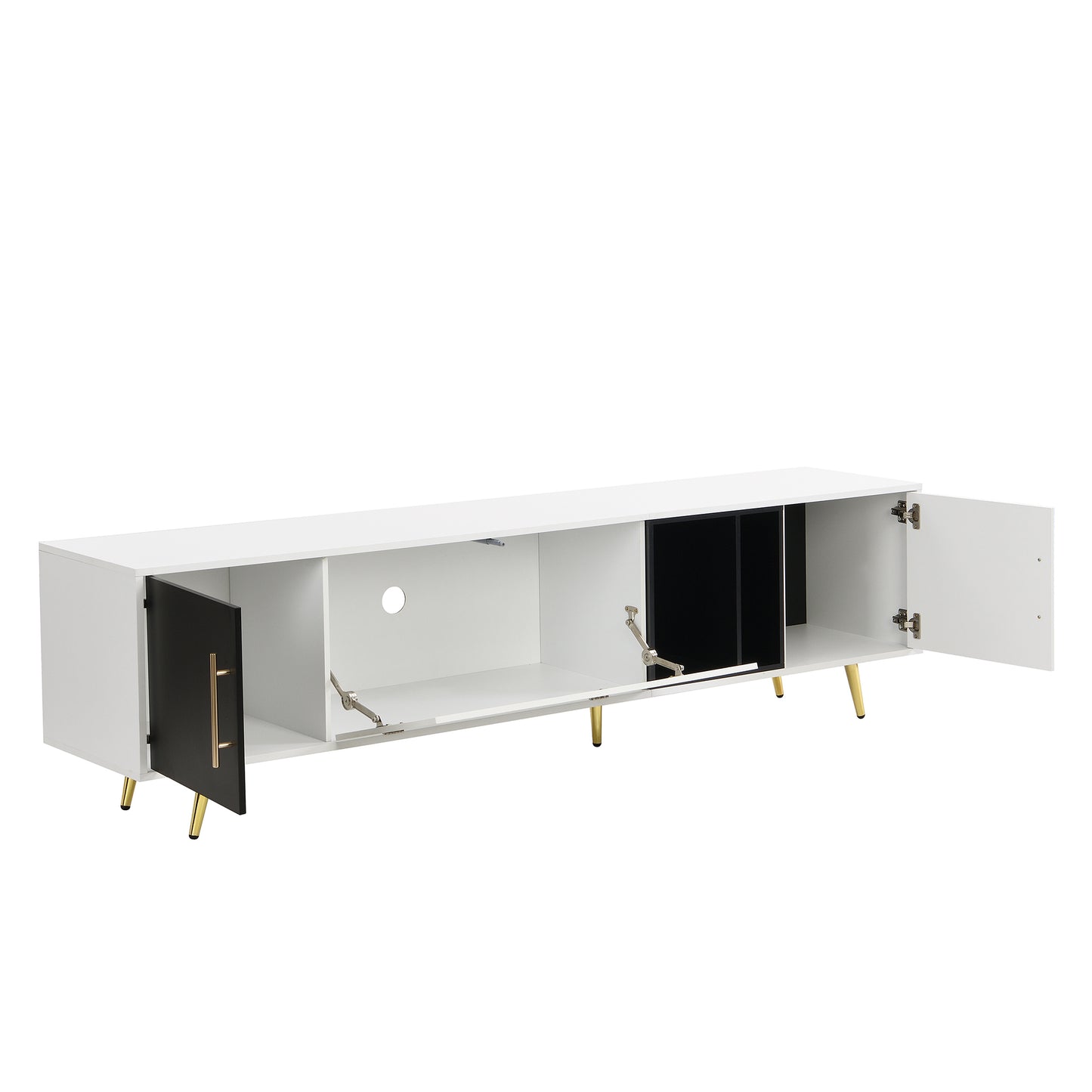 ON-TREND Stylish TV Stand with Golden Metal Handles&Legs, Two-tone Media Console for TVs Up to 80", Fluted Glass Door TV Cabinet with Removable Compartment for Living Room, White