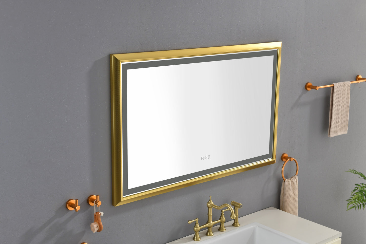 48 in. W x 30 in. H Oversized Rectangular Gold Framed LED Mirror Anti-Fog Dimmable Wall Mount Bathroom Vanity Mirror   Wall Mirror Kit For Gym And Dance Studio