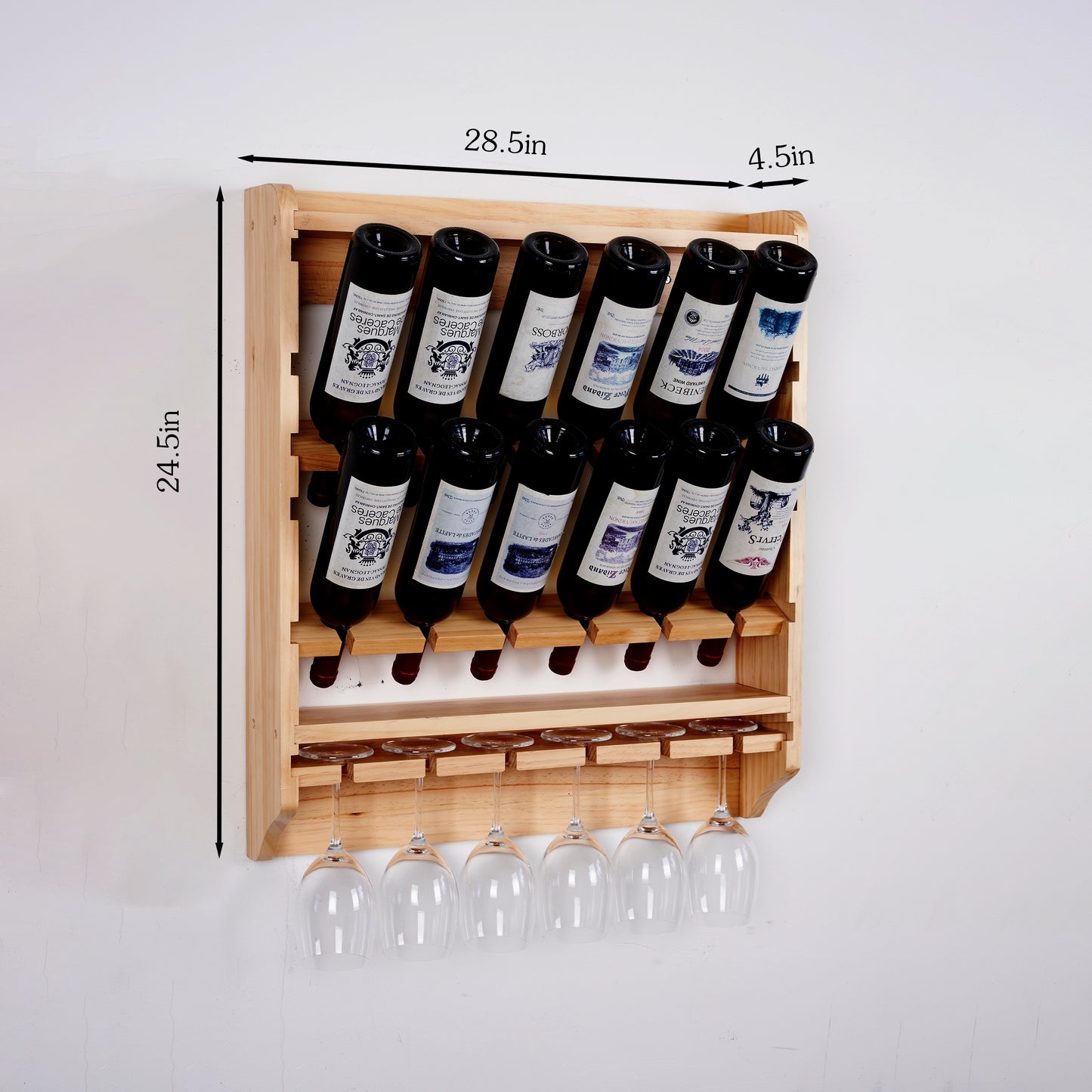 18 bottle wall wine rack/wine rack with glass holder/PINE/Solid wood /Home wine rack//Living room wine rack