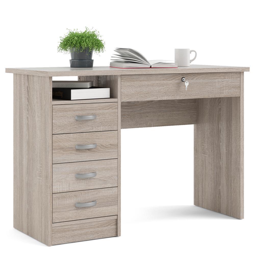 Modern Desk with 5 Storage Drawers for Living Room or Home Office, Truffle