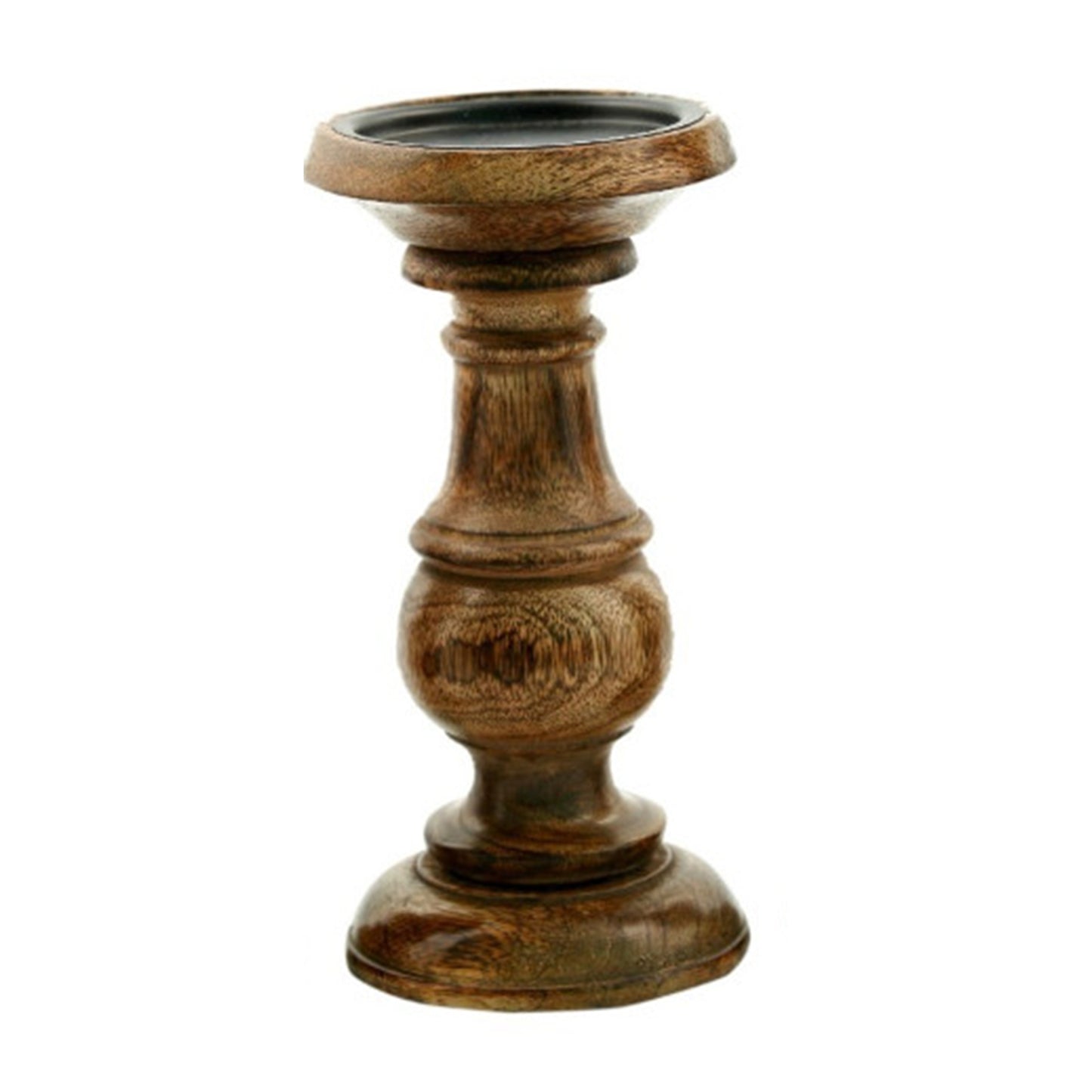 Pillar Shaped Wooden Candle Holder, Set of 3, Brown