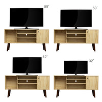 Mid-Century TV Stand for TVs up to 60 Inches, Entertainment Center with Open Storage Shelves & Cabinet, Modern TV Console for Living Room, Rustic Oak.