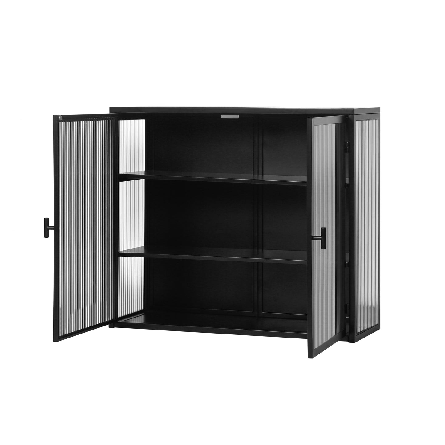 27.56"Glass Doors Modern Two-door Wall Cabinet with Featuring Three-tier Storage for Entryway Living Room Bathroom Dining Room,Black