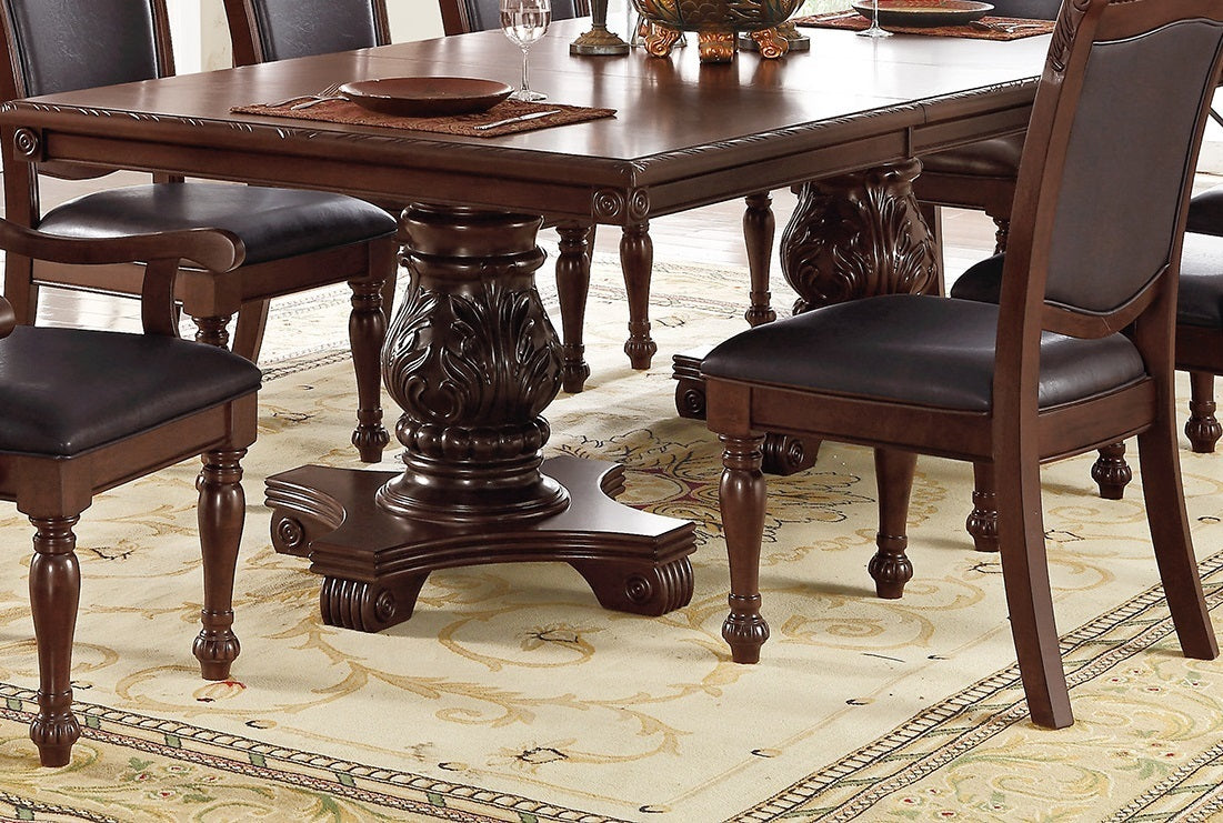 Majestic Royal Dining Room Table w Leaf 2x Arm Chairs And 6x Side Chairs Brown 9pc Set Rubberwood Dining Table Double Pedestal Base Rectangle Table