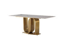 71" Contemporary Dining Table  Sintered Stone  U shape Pedestal Base in Gold finish with 6 pcs Chairs .