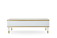 Modern White/Gold tone Sintered Matte Stone Top Coffee Table W/ Drawer