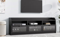 ON-TREND Sleek & Modern Design TV Stand with Acrylic Board Door, Chic Elegant Media Console for TVs Up to 65", Ample Storage Space TV Cabinet with Black Handles, Black