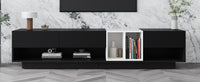 ON-TREND Sleek and Stylish TV Stand with Perfect Storage Solution, Two-tone Media Console for TVs Up to 80'', Functional TV Cabinet with Versatile Compartment for Living Room, Black