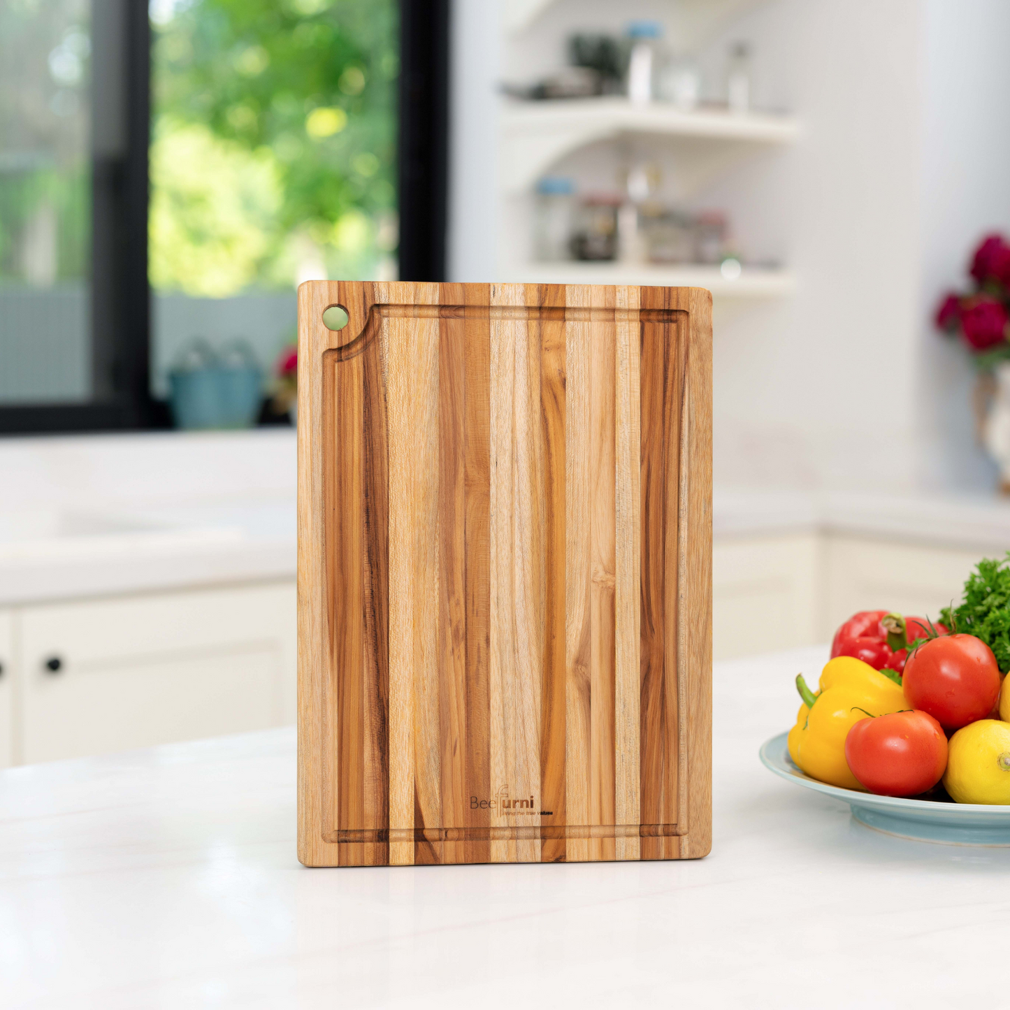 Teak Cutting Board Reversible Chopping Serving Board Multipurpose Food Safe Thick Board, Small Size 14x10x0.6 inches