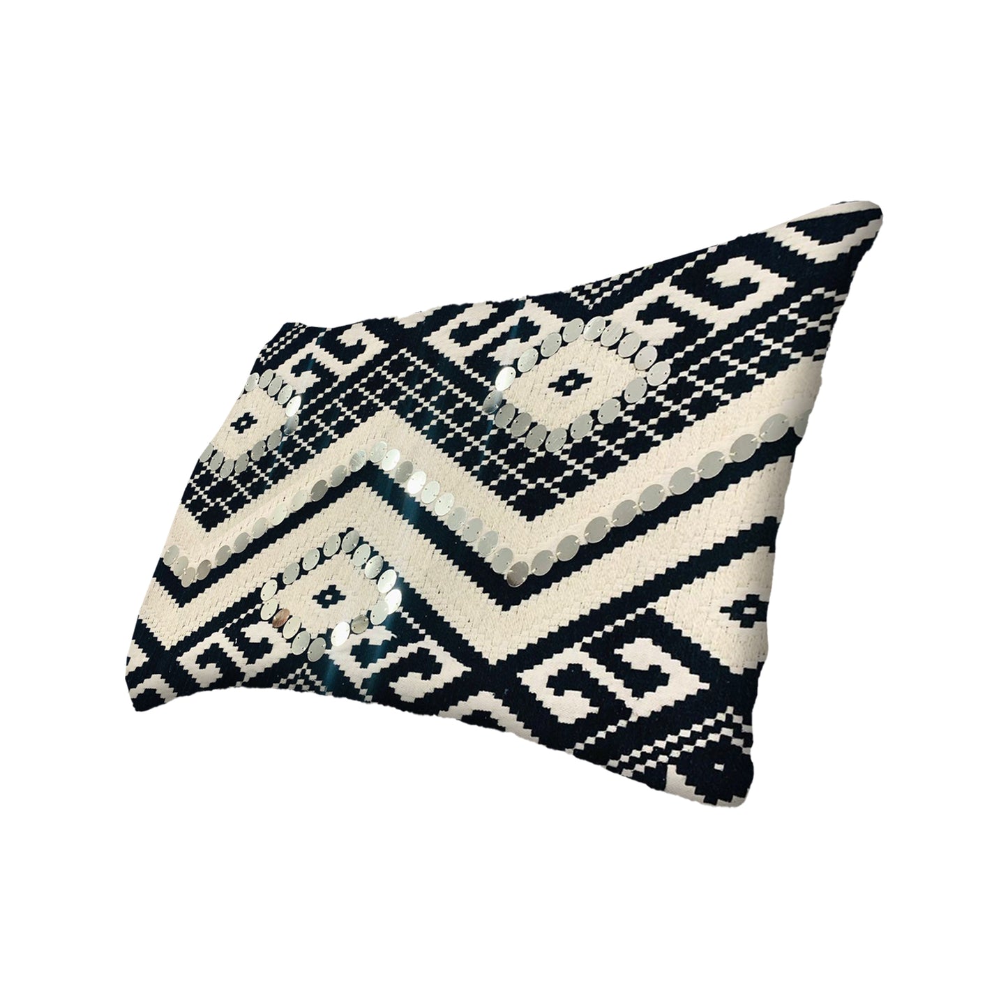 12 x 20 Rectangular Cotton Accent Lumbar Pillow, Classic Aztec Pattern, White, Black