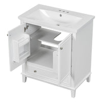 30" Bathroom Vanity with Sink Combo, Multi-functional Bathroom Cabinet with Doors and Drawer, Solid Frame and MDF Board, White