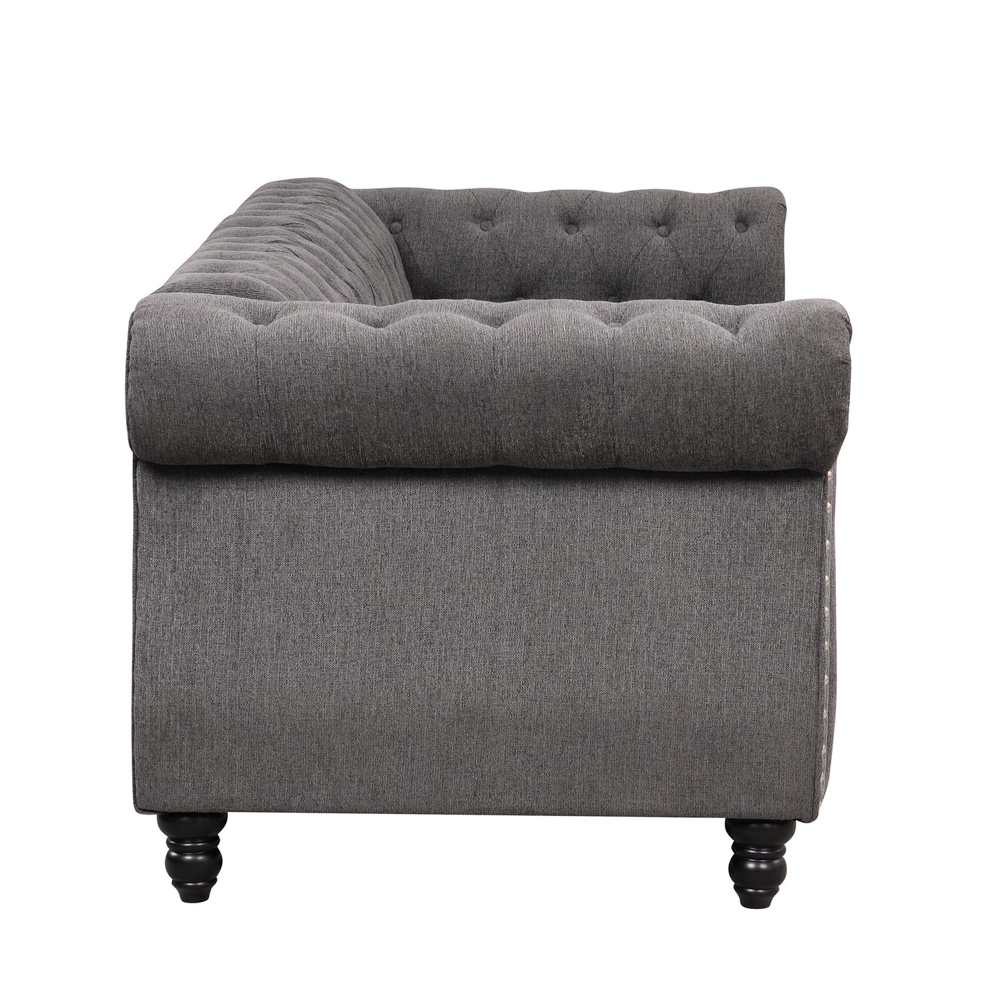 82" modern sofa Dutch plush upholstered sofa, solid wood legs, buttoned tufted backrest, gray