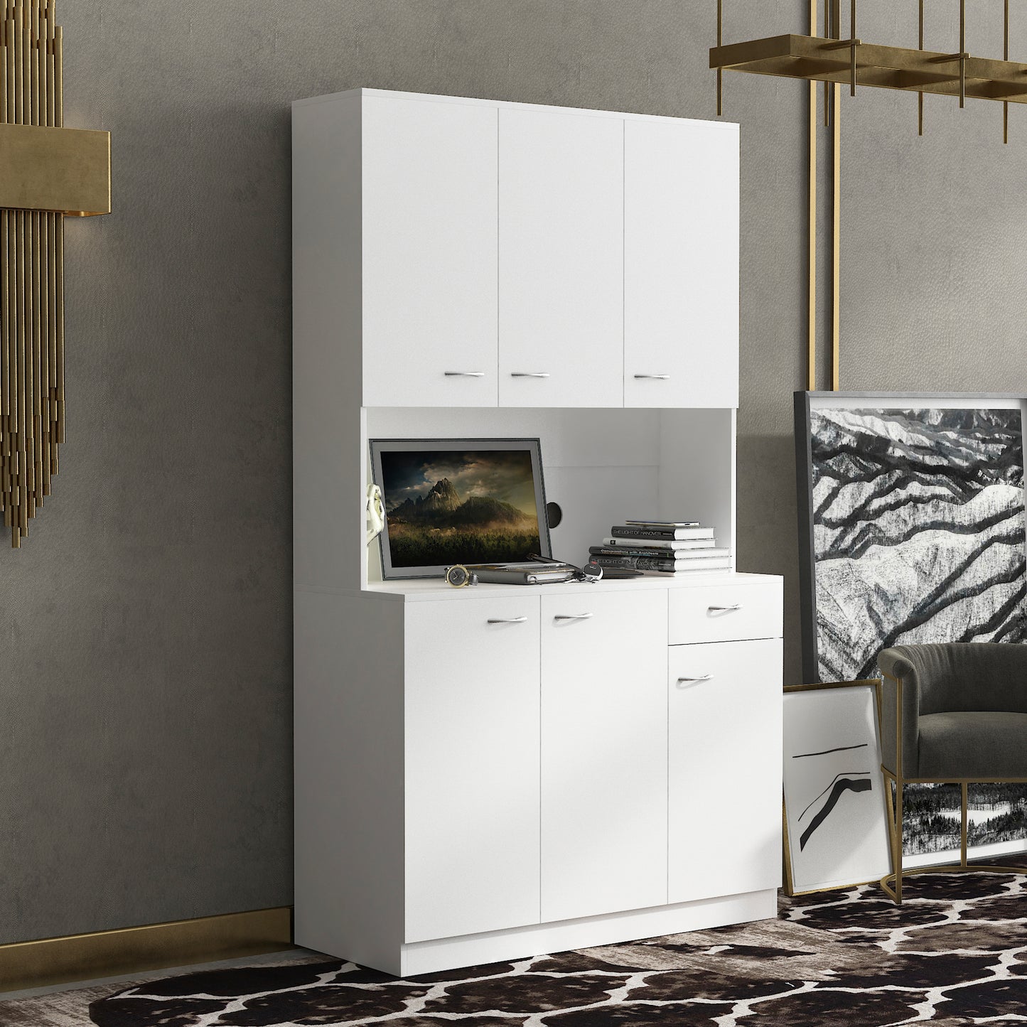 70.87" Tall Wardrobe& Kitchen Cabinet, with 6-Doors, 1-Open Shelves and 1-Drawer for bedroom,White