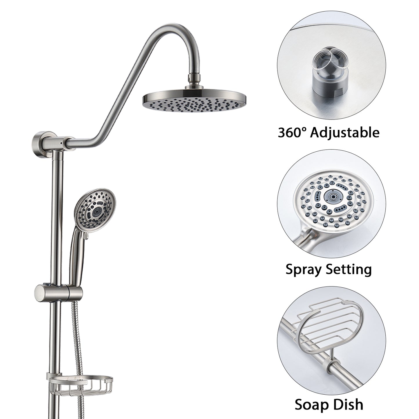 Shower Head with Handheld Shower System with 8" Rain Shower Head with Tub Spout (Rough-in Valve Included)