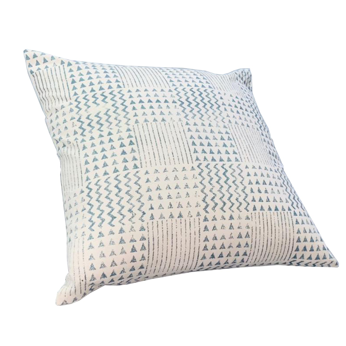 18 x 18 Handcrafted Square Cotton Accent Throw Pillow, Aztec Minimalistic Print, Blue, White