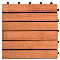 Outdoor Patio 6-Slat Eucalyptus Interlocking Deck Tile (Set of 10 Tiles)