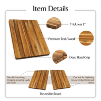 Teak Cutting Board Reversible Chopping Serving Board Multipurpose Food Safe Thick Board, Medium Size 18x14x1 inches