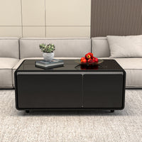 Modern Smart Coffee Table with Built-in Fridge, Wireless Charging, Power Socket, USB Interface, Outlet Protection, Mechanical Temperature Control and Ice Water Interface, Black