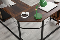 Modern Design L-Shaped Desk Corner Computer Desk PC laptop Computer Table Study Desk Home Office Wood & Metal Pella oak（包含机箱托，书包挂钩，布抽收纳袋）