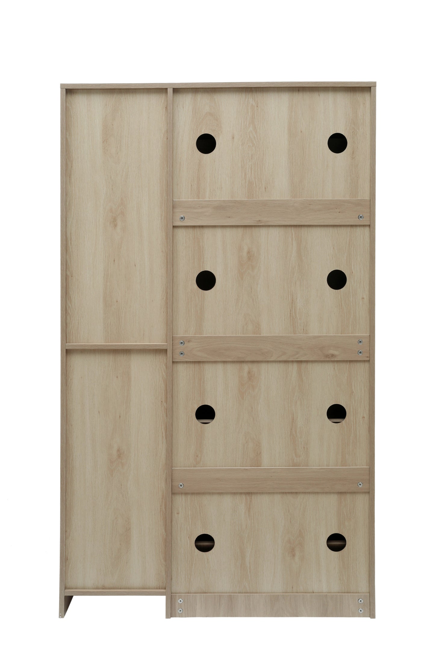 Natural Rattan Shoe Cabinet with 4-Tier Shoe Rack Storage Cabinet Wood 4 Door Free Standing Shoe Rack