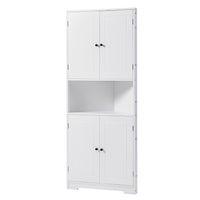 Tall Bathroom Storage Cabinet, Corner Cabinet with Doors and Adjustable Shelf, MDF Board with Painted Finish, White