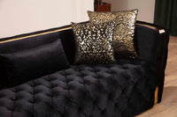 Naomi Button Tufted 2 Pc Sofa Set with Velvet Fabric and Gold Accent in Black