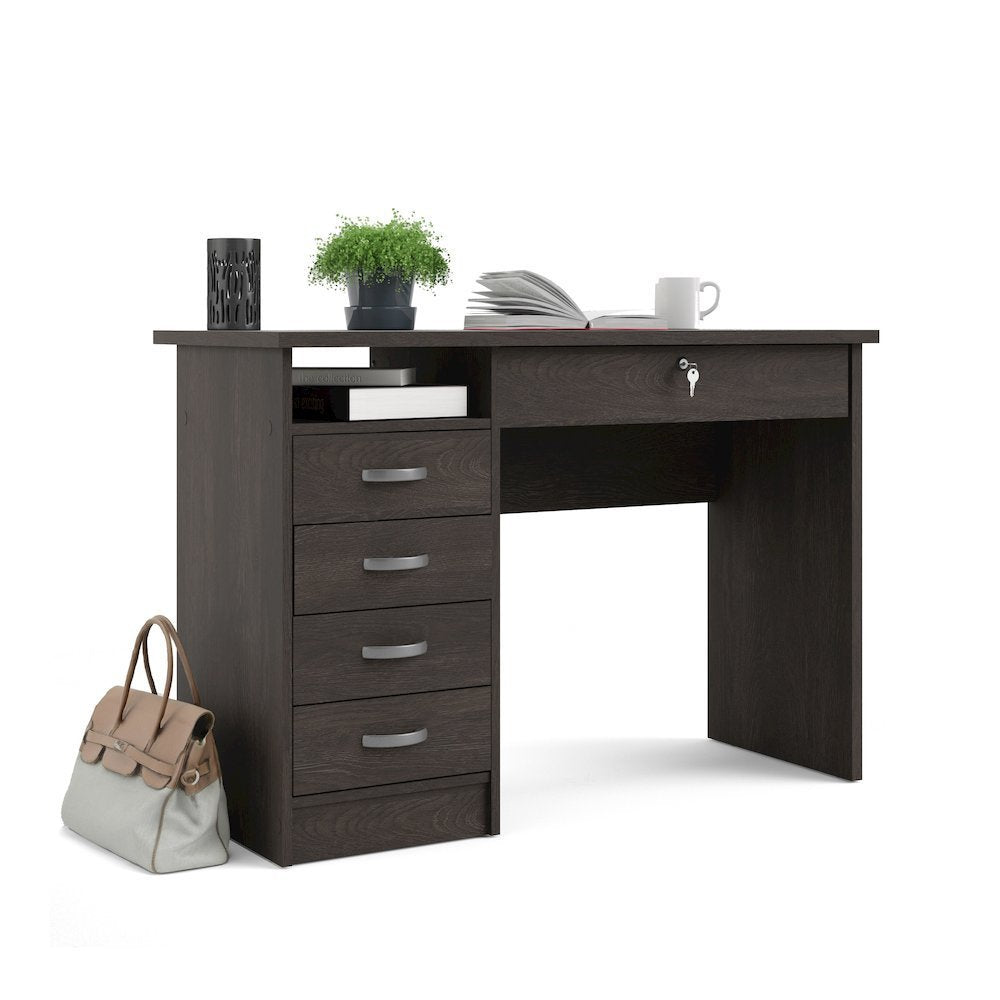 Modern Desk with 5 Storage Drawers for Living Room or Home Office, Dark Chocolate